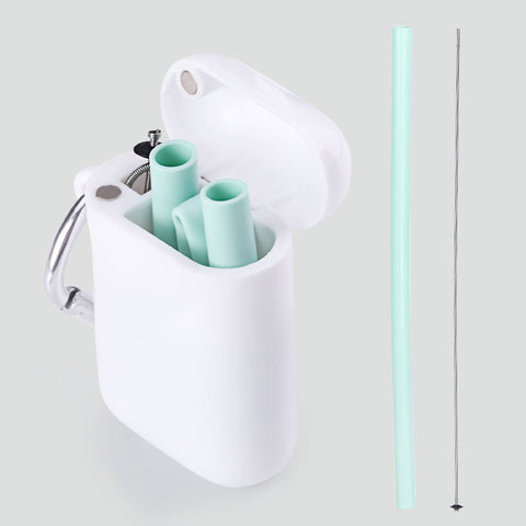 Reusable Food Grade Silicone Straw Outdoor Portable Foldable Drinking Straw With PP Luxury Carrying Case and Cleaning Brush