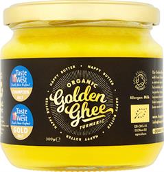 Ghee de cúrcuma dorada orgánica cultivada en tarro de 300 g