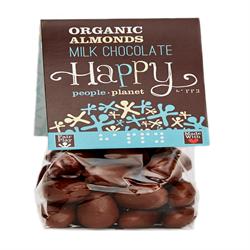 Migdale organice cu ciocolată cu lapte F/T 150g (comandați în single sau 12 pentru comerț exterior)