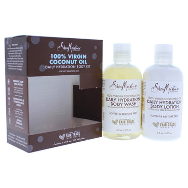 100 Percent Virgin Coconut Oil Daily Hydration Body Kit by Shea Moisture for Unisex - 2 Pc 8oz Body Wash, 8oz Body Lotion