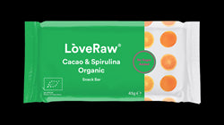 LoveRaw Organic Snack Bar Cacao Orange & Spiruline 45g (commandez 12 pour l'extérieur au détail)
