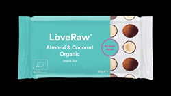 LoveRaw Biologische Snackreep - Amandel & Kokosnoot 45g (bestel 12 voor detailhandelsverpakking)