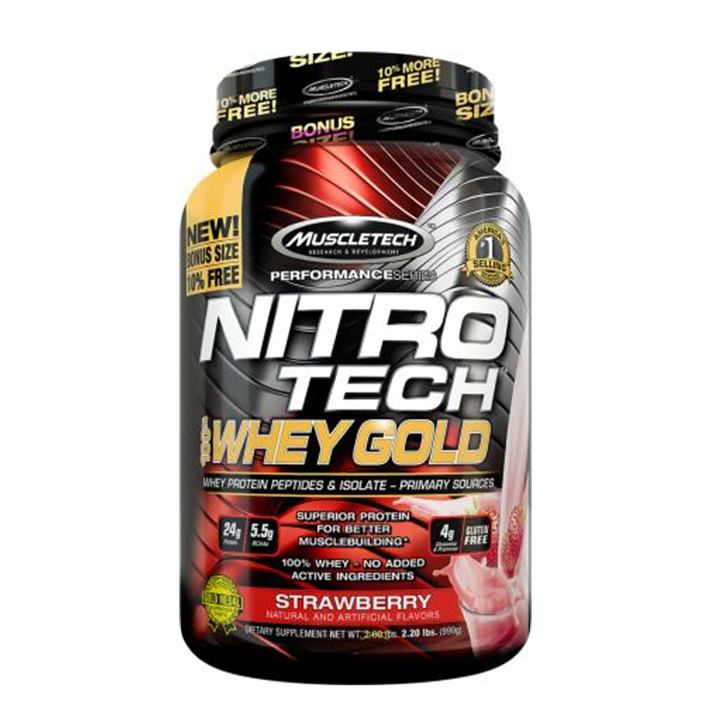 Muscletech nitro tech whey goud 1kg/aardbei