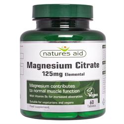 マグネシウム - 125mg クエン酸塩 (ビタミン B6 配合) 60 錠 (単品で注文、またはアウターの場合は 10 錠で注文)