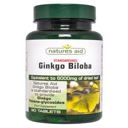 Ginkgo Biloba - 120mg (6000mg ækvivalent) 90 tabletter (bestilles i singler eller 10 for bytte ydre)