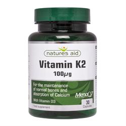 Vitamin K2 (MenaQ7) 100ug 30 kapsler (bestilles i single eller 10 for detaljhandel ytre)