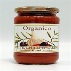 Salsa di olive bio, aglio e peperoncino 360g