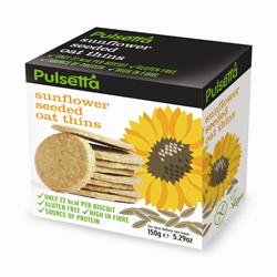 Pulsetta Sunflower Seeded Oat Thins 150g (bestill i single eller 8 for bytte ytre)