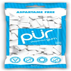 PUR Gum Peppermint Bag 77g 55 stykker (bestill i single eller 12 for detaljhandel ytre)