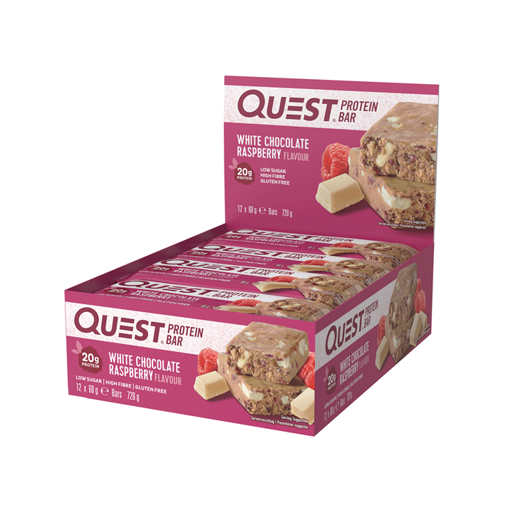 Quest nutrition bar 12x60g / hvit sjokolade bringebær