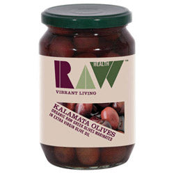 Rå Kalamata-oliven i rå ekstra jomfru olivenolie