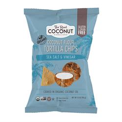 Biologische kokosmeel tortillachips zout en azijn 155 g (bestel per stuk of 12 voor de detailhandel)