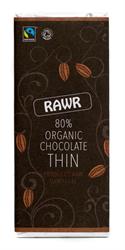 Barra de chocolate crudo orgánico de comercio justo al 80%, 30 g (pedir por unidades o 20 para el exterior minorista)