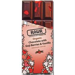 20 % RABATT Økologisk Faitrade Goji og Vanilla Raw Chocolate Bar 60g (bestill 10 for detaljhandel ytre)