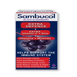 20% KORTING op Sambucol Extra Defense 120ml (bestel in singles of 24 voor ruilbuiten)