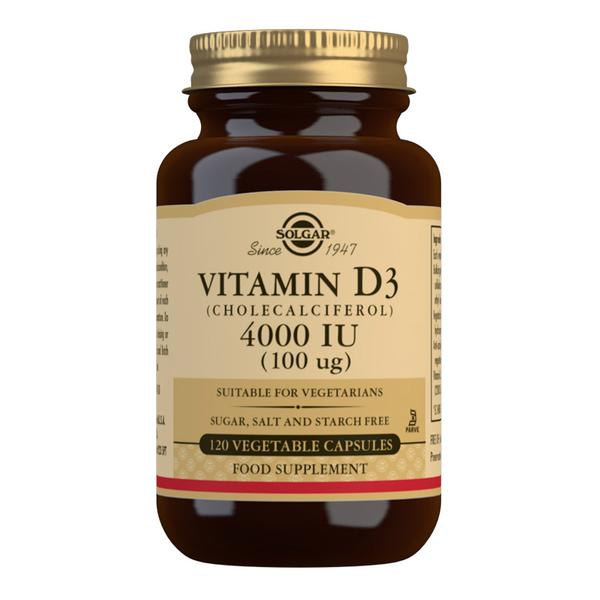Solgar Vitamin D3 (Cholecalciferol) 4000 IE (100 mcg) 120 grønnsakskapsler