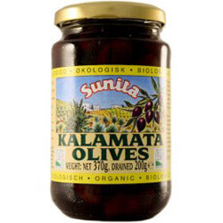 Økologiske Kalamata oliven m/olivenolie + eddike 370g