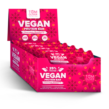 Tom oliver Nutrition barrita proteica vegana 20x55g/chocolate frambuesa