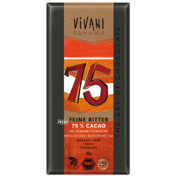 Fine Dark 75% Panama Chocolate with Coconut Blossom Sugar 80g (order in multiples of 5 or 10 for trade outer)