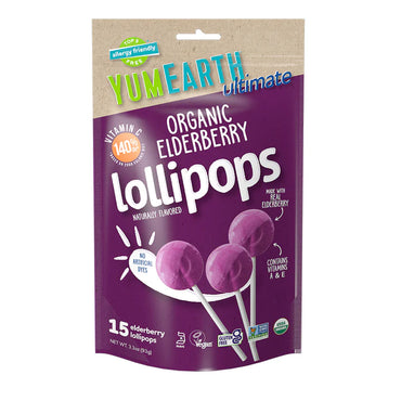 YumEarth, Ultimate, biologische vlierbessenlolly's, 15 lolly's, 3,3 oz (93 g)