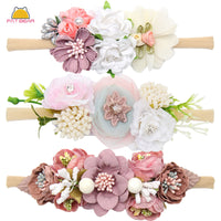 Peral-diademas de flores para bebé, paquete hecho a mano, banda elástica de nailon para el cabello, diadema para bebé, tocado, accesorios para el cabello para recién nacido