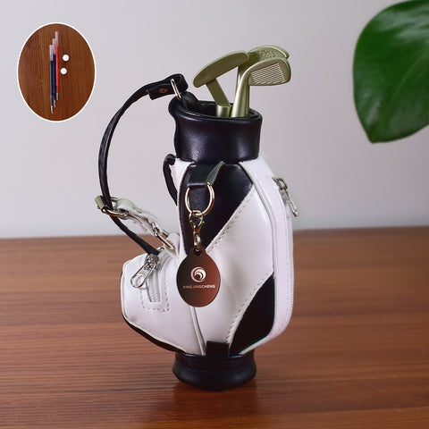 Mini soporte para bolígrafos de golf con bolígrafo para decoración de escritorio, bolsa de regalo de golf para fanáticos de compañeros de trabajo y golfistas