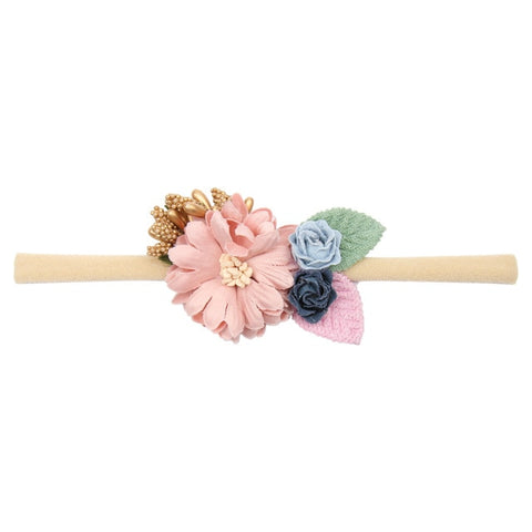 Peral-diademas de flores para bebé, paquete hecho a mano, banda elástica de nailon para el cabello, diadema para bebé, tocado, accesorios para el cabello para recién nacido