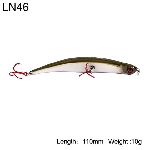 Kingdom Floating Pencil fishing lures 110mm/10g 86mm/6.5g Hard Baits Bending shape RED VMC Hook lure for Sea bass model 5349