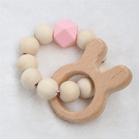 Baby Silicone Nursing Bracelets Wood Teether Silicone Beads Teething Wood Rattles Toys Baby Teether Bracelets Nursing Toys Gift