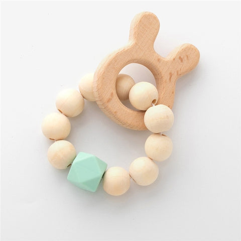 Baby Silicone Nursing Bracelets Wood Teether Silicone Beads Teething Wood Rattles Toys Baby Teether Bracelets Nursing Toys Gift
