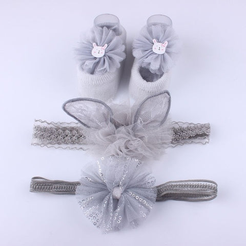 3 pièces/ensemble dentelle fleur bébé fille bandeau chaussettes ensemble couronne arcs nouveau-né bandeau bandeaux pour filles Turban bébé cheveux accessoires