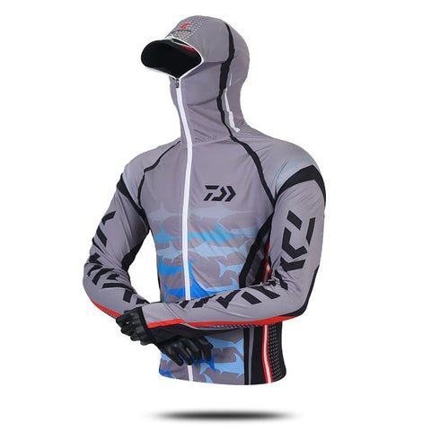 Daiwa – sweat à capuche de pêche professionnel, Protection solaire Anti-UV, visage, cou, chemise de pêche respirante, vêtements de pêche à séchage rapide