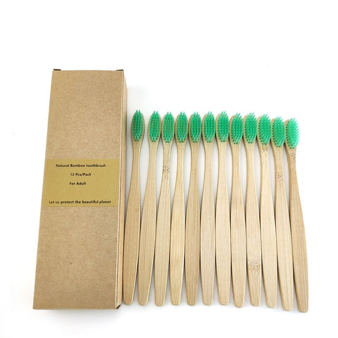 12 Uds. Cepillo de dientes ecológico de carbón de bambú para la salud bucal, cepillo de dientes con mango de madera de cerdas suaves y bajas en carbono