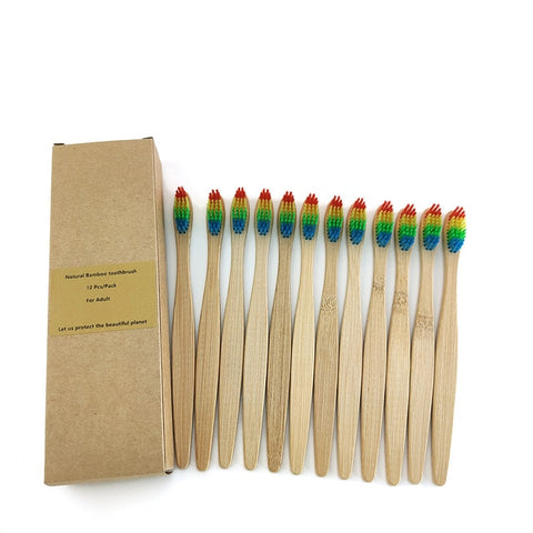 Brosse à dents écologique en charbon de bambou, 12 pièces, pour la santé bucco-dentaire, à faible teneur en carbone, poils moyens et doux, manche en bois
