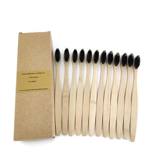 12 pcs Environmental Bamboo Charcoal Toothbrush For Oral Health Low Carbon Medium Soft Bristle Wood Handle Toothbrush