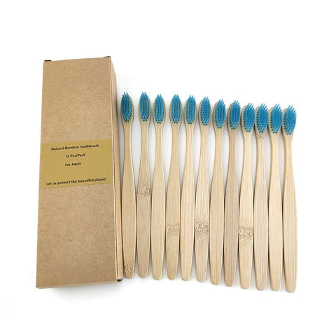 12 Uds. Cepillo de dientes ecológico de carbón de bambú para la salud bucal, cepillo de dientes con mango de madera de cerdas suaves y bajas en carbono