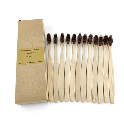 12 pcs Bamboo Charcoal Toothbrush Soft Bristles Teethbrush Eco Friendly Oral Care Natural Tooth Brush For Adults