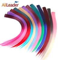 AliLeader 87 Colored Long Straight Ombre Synthetic Hair Extensions Pure Clip In One Piece Strips 20" Hairpiece For Women