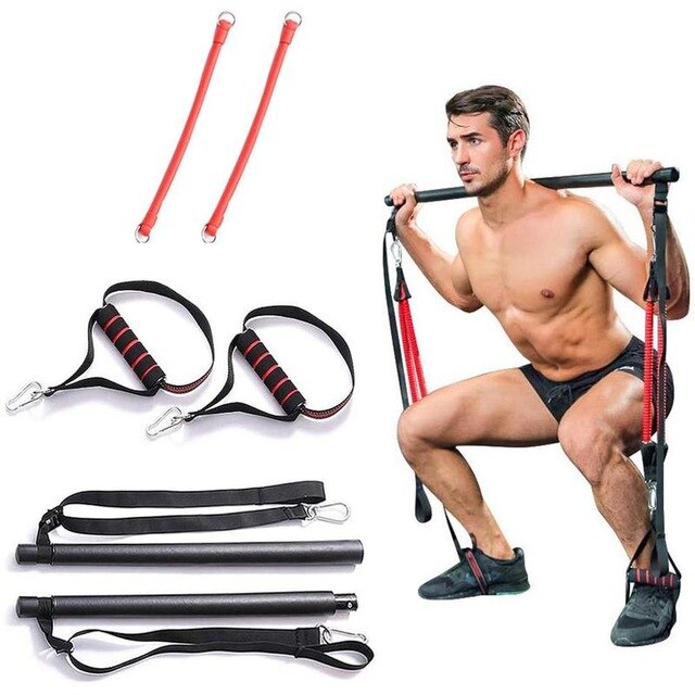 Utrustning fitness sport gym pilates bar system full body ben stretch rem träningsutrustning träning yoga kit motståndsband