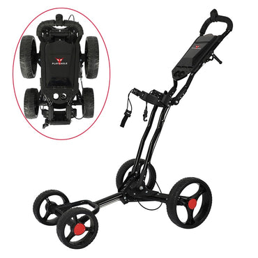 wózek golfowy na 4 kołach Łatwe składanie Czarny stop aluminium Z uchwytem na parasolkę PLAYEAGLE Wózek golfowy Wózek z 4 kołami