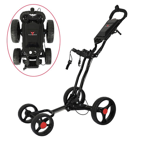 4 Wheels Golf Push Cart Easy Folding Black Aluminum alloy With Umbrella holder PLAYEAGLE Golf Trolley 4-wheel-pull cart