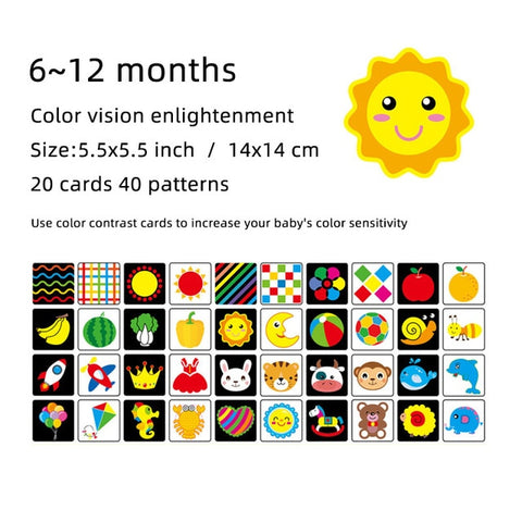 Jouets Montessori pour bébé, cartes Flash noires et blanches, Stimulation visuelle à contraste élevé, activité d'apprentissage, cartes Flash, cadeaux pour bébé C0642H