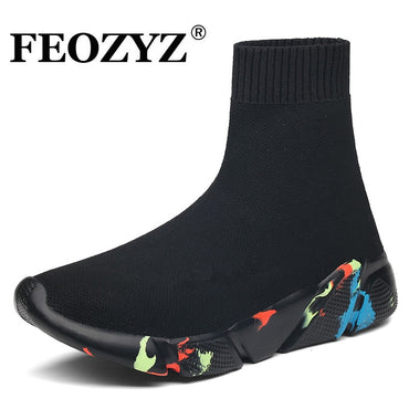 FEOZYZ Sneakers Women Men Knit Upper Breathable Sport Shoes Sock Boots Woman Chunky Shoes High Top Running Shoes For Men Women