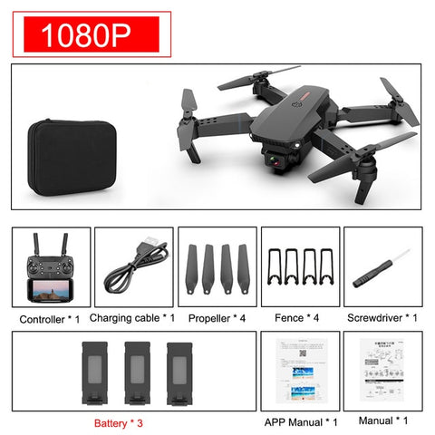 SHAREFUNBAY E88 pro drone 4k HD Cámara dual posicionamiento visual 1080P WiFi fpv drone altura preservación rc quadcopter