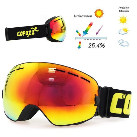 COPOZZ brand ski goggles double layers UV400 anti-fog big ski mask glasses skiing snow men women snowboard goggles GOG-201 Pro
