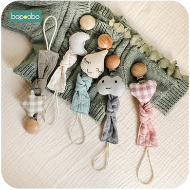 Bopoobo, 1 unidad, chupete para bebé, Clip de cadena, tela de algodón, juguetes de animales de peluche, chupete, soporte para pezones, juguete para recién nacido, accesorios de alimentación