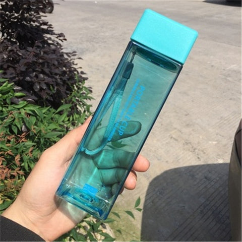 Sticlă de apă din plastic mată, pătrată nouă, sticlă portabilă transparentă, suc de fructe, rezistentă la scurgeri, sticlă de camping pentru călătorii, sport în aer liber