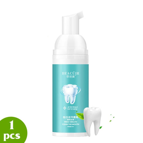 BEACUIR Mousse de nettoyage de blanchiment des dents élimine les taches de Plaque dentaire odeur buccale haleine fraîche dents brillantes dentifrice outil de soins dentaires 60g