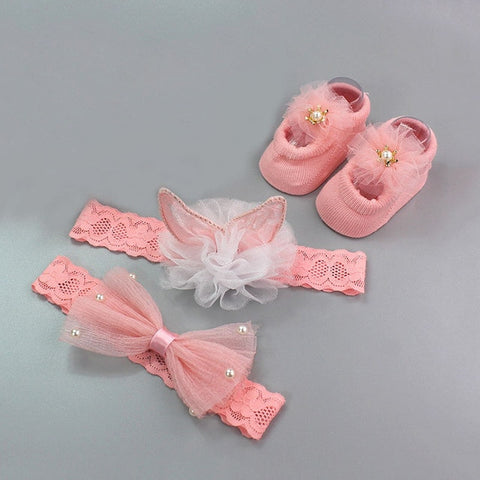3Pcs/Set Lace Flower Baby Girl Headband Socks Set Crown Bows Newborn Hairband Headbands For Girls Turban Baby Hair Accessories