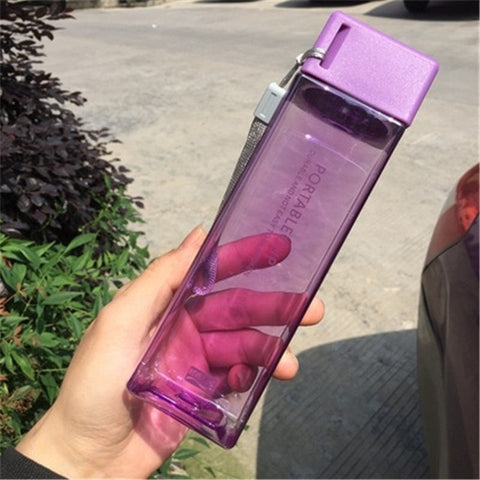 Nova garrafa de água de plástico fosco quadrado portátil garrafa transparente suco de frutas à prova de vazamento esporte ao ar livre viagem garrafa de acampamento